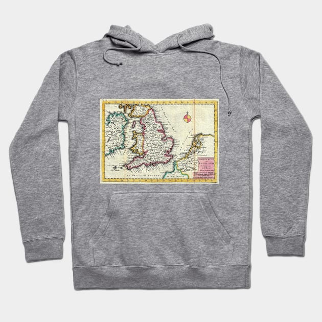 Vintage Map of England (1747) Hoodie by Bravuramedia